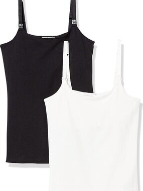 Amazon Essentials Nursing Maternity Black & White Cotton Blend Camisole Set